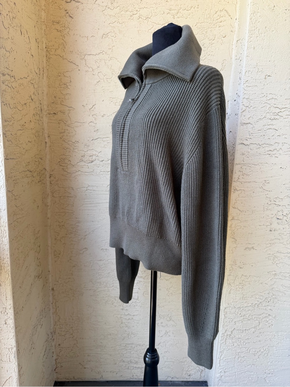 Varley Maura ribbed half-zip knit sweatshirt XL olive night NWT - Picture 7 of 16